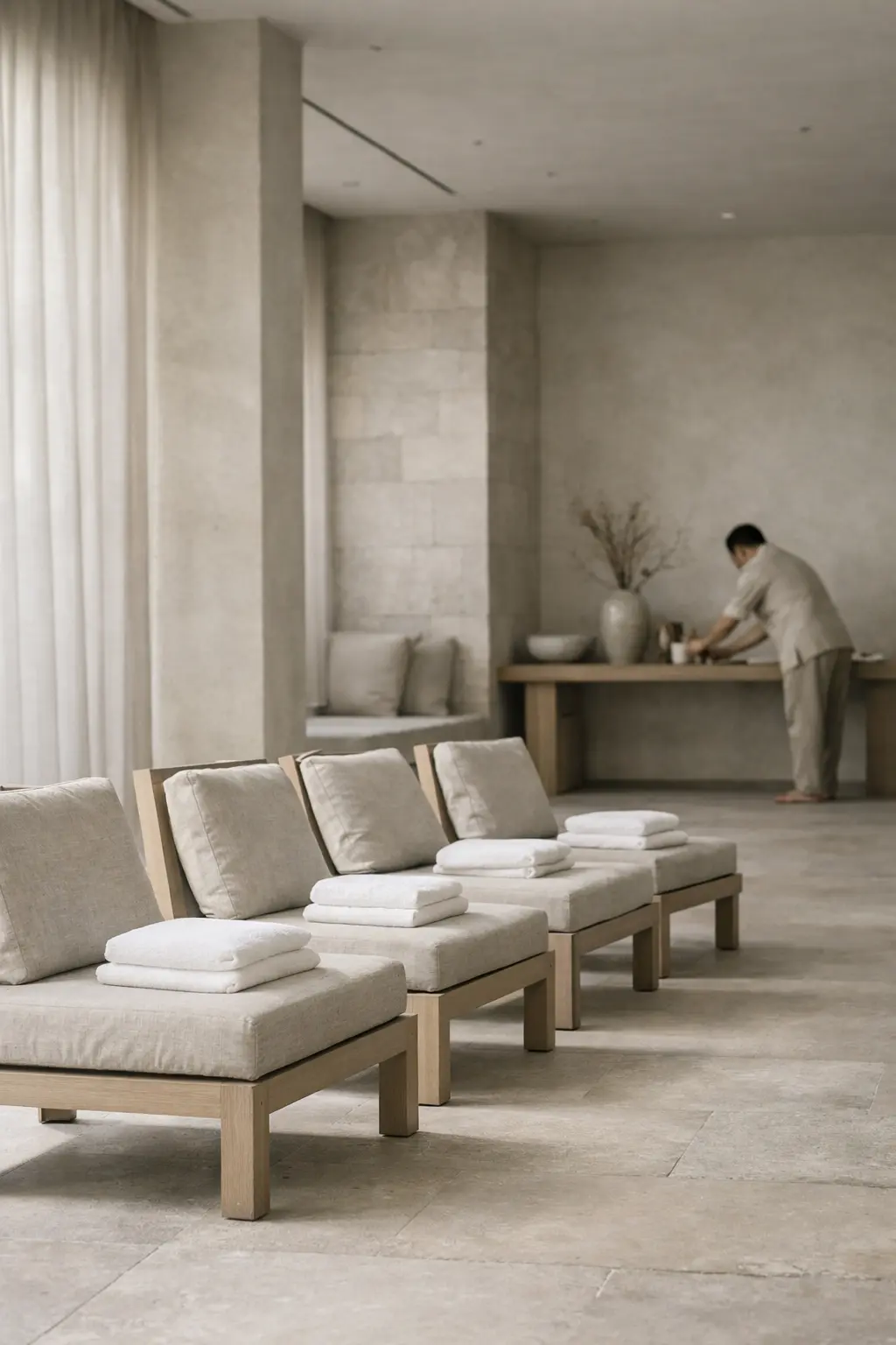 Luxury hotel service preparation in a refined interior