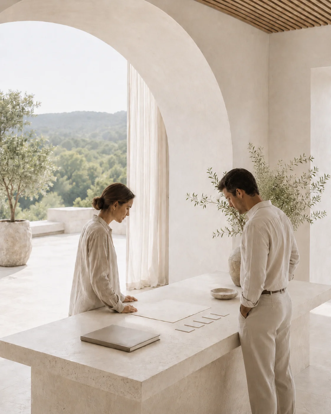 Hospitality leaders reviewing pre-opening plans and operational readiness in a luxury hospitality setting, illustrating how independent assessment helps identify risks, strengthen coordination, and improve confidence before opening.